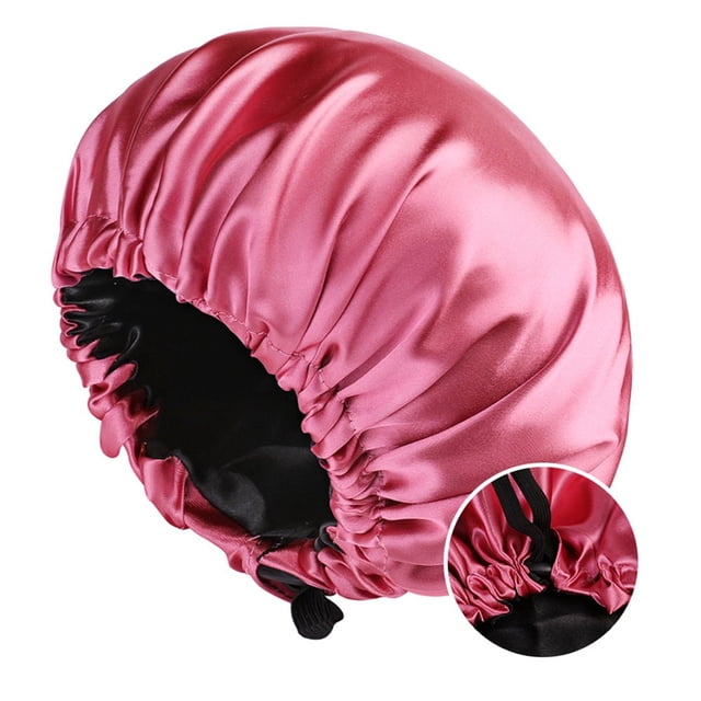 Hair Bonnet Smooth Surface Solid Color Double Sides Versatile All Fit Adjustable Drawstring Lightweight Sleep Cap for Bath