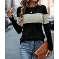 thumbnail image 2 of NJWS Women Striped Color Block Knit Sweater Long Sleeve Crew Neck Slim Fit Pullover Top Lightweight Casual Wear for Fall Winter, 2 of 6