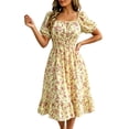 thumbnail image 2 of VBVC Women's Smocked Square Neck Floral Midi Dress , Ladies' Short Puff Sleeve A-Line Dress , Summer Ruffle Hem Swing Dress For Women, S-5XL, 2 of 6
