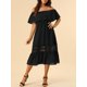 thumbnail image 5 of INSPIRE CHIC Vestido de Mujer con Mangas de Volante, Off The Shoulder, con Volantes y Inserción de Encaje, Maxi Vestidos XL Negro, 5 of 8