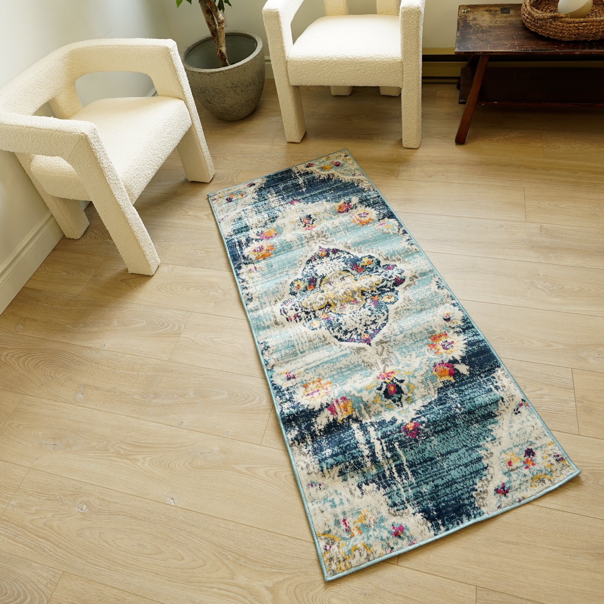Rug Branch Savannah 2' x 30' (Exact Size: 2'3" 30') Boho Indoor Runner Rug, Blue Grey, Transitional - Entryway, Hallway, Bathroom, and Kitchen