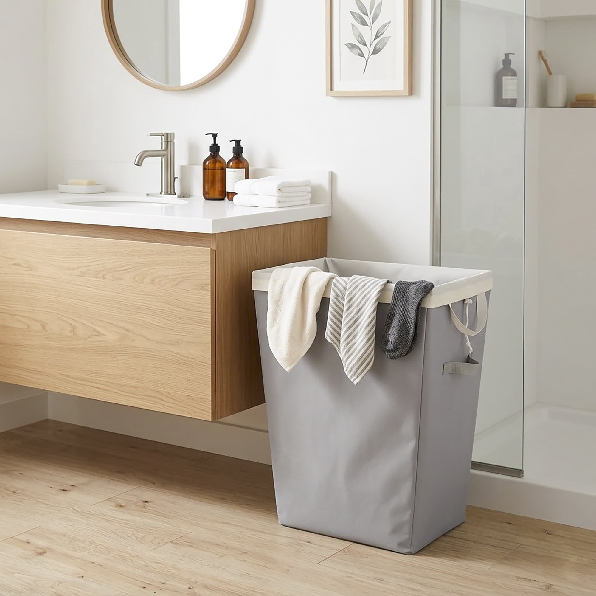 (2 pack) Mianstays Polyester Laundry Hamper with Removable Liner, Slim Rectangle with Carrying Handles, Gray