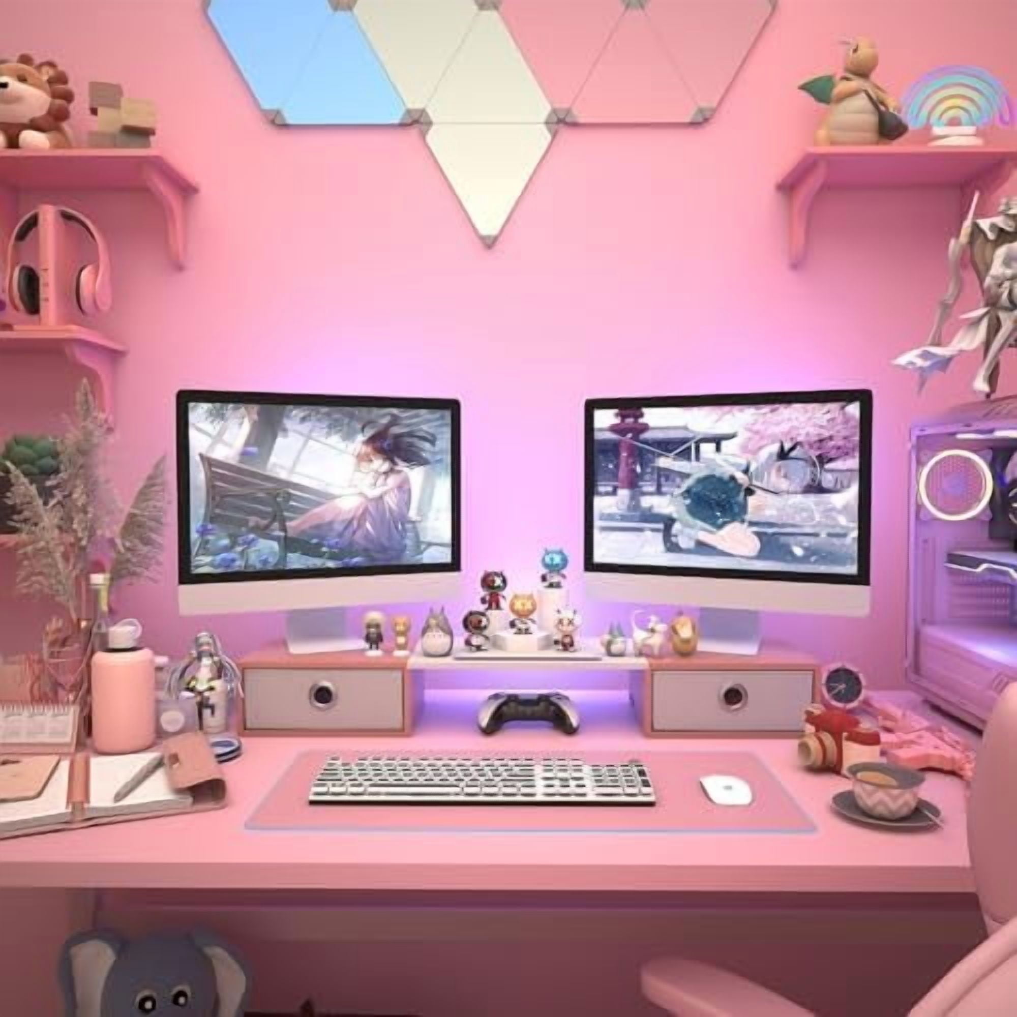 Dual Monitor Stand Riser with Two Drawers, Extra Large Storage Monitor Stand for 2 Monitors, Desktop Oraganizer Stand for Computer,Laptop,Screen,Printer,TV