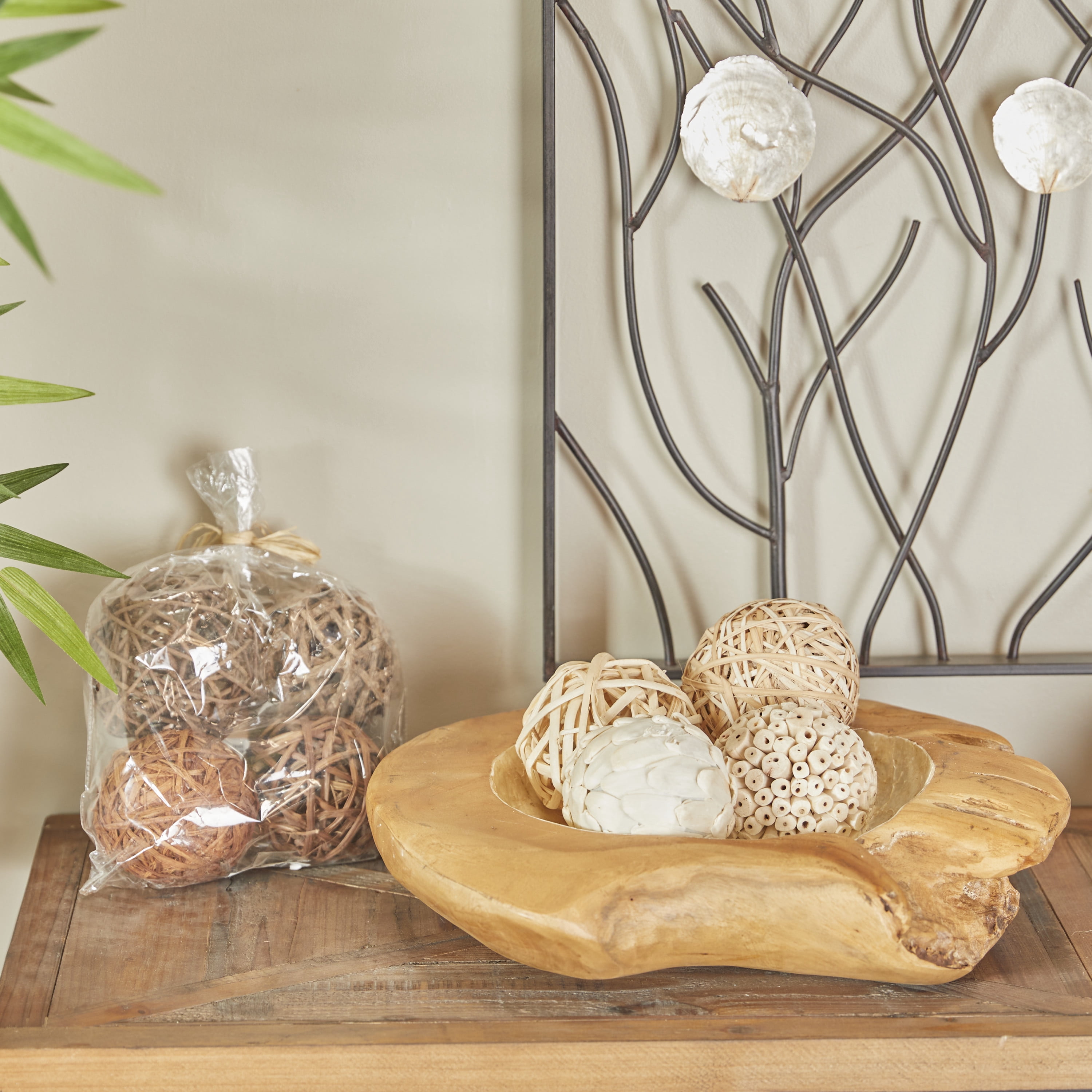 DecMode Brown 8" Handmade Dried Plant Orbs & Vase Filler with Varying Designs (2 Count)