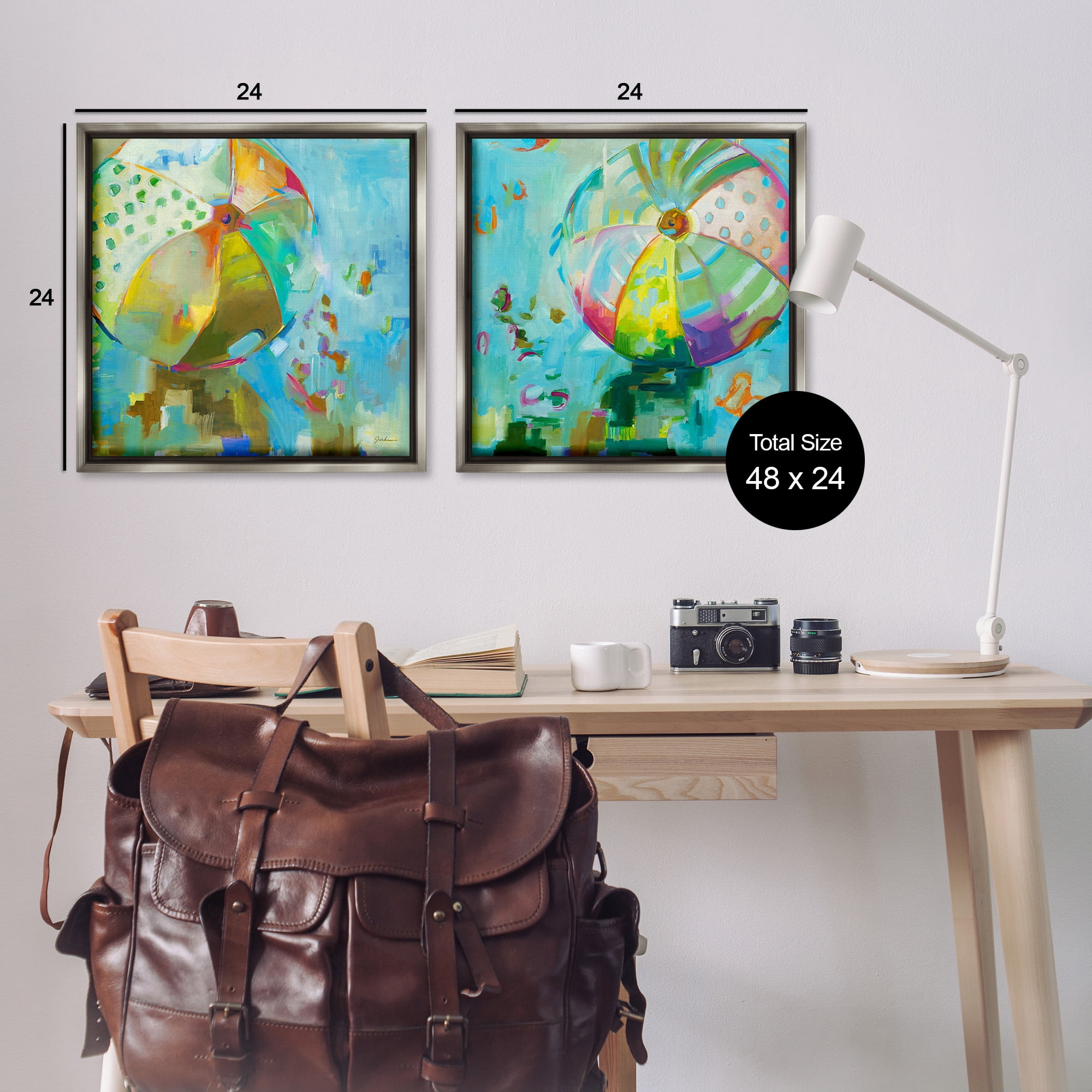 Stupell Industries Abstract Beach Balls Abstract Painting Gray Floater Framed Canvas Art Print Wall Art, 25 x 25, Set of 2
