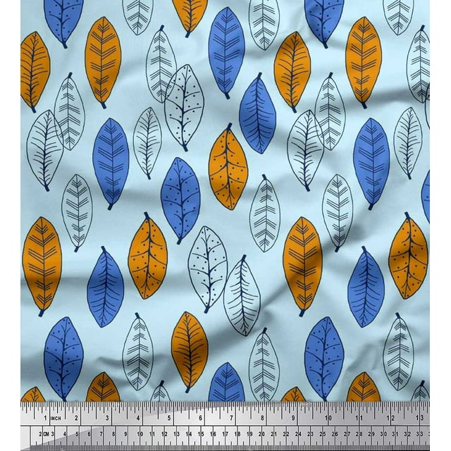 Soimoi Silk Fabric Leaves Block Decor Fabric Printed Yard 42 Inch Wide