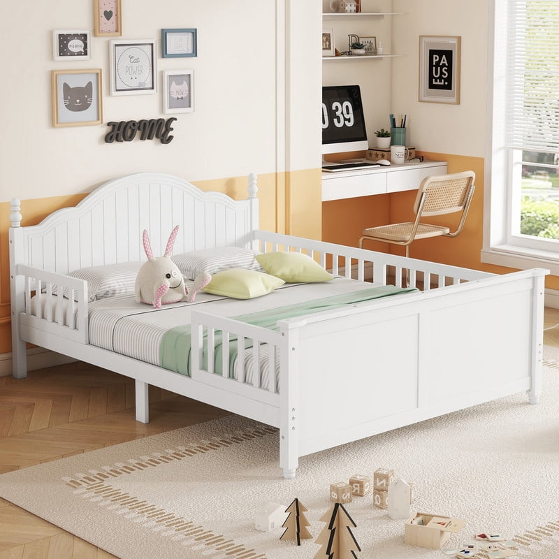 Mirightone Wood Platform Bed with Headboard and Footboard,Wood  Full Size Bed Frame with Detachable Rails, White