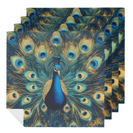 

FUMJ Peacock Feathers Pattern Cloth Napkins for Farmhouse Party Dining Table Decor Reusable Kitchen Napkin Set 4 PCS