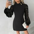 thumbnail image 1 of WILLBEST Robe Courte Jaune Women Robe Décontractée Unie Col Roulé Manches Longues Robe Mode Ample, 1 of 4
