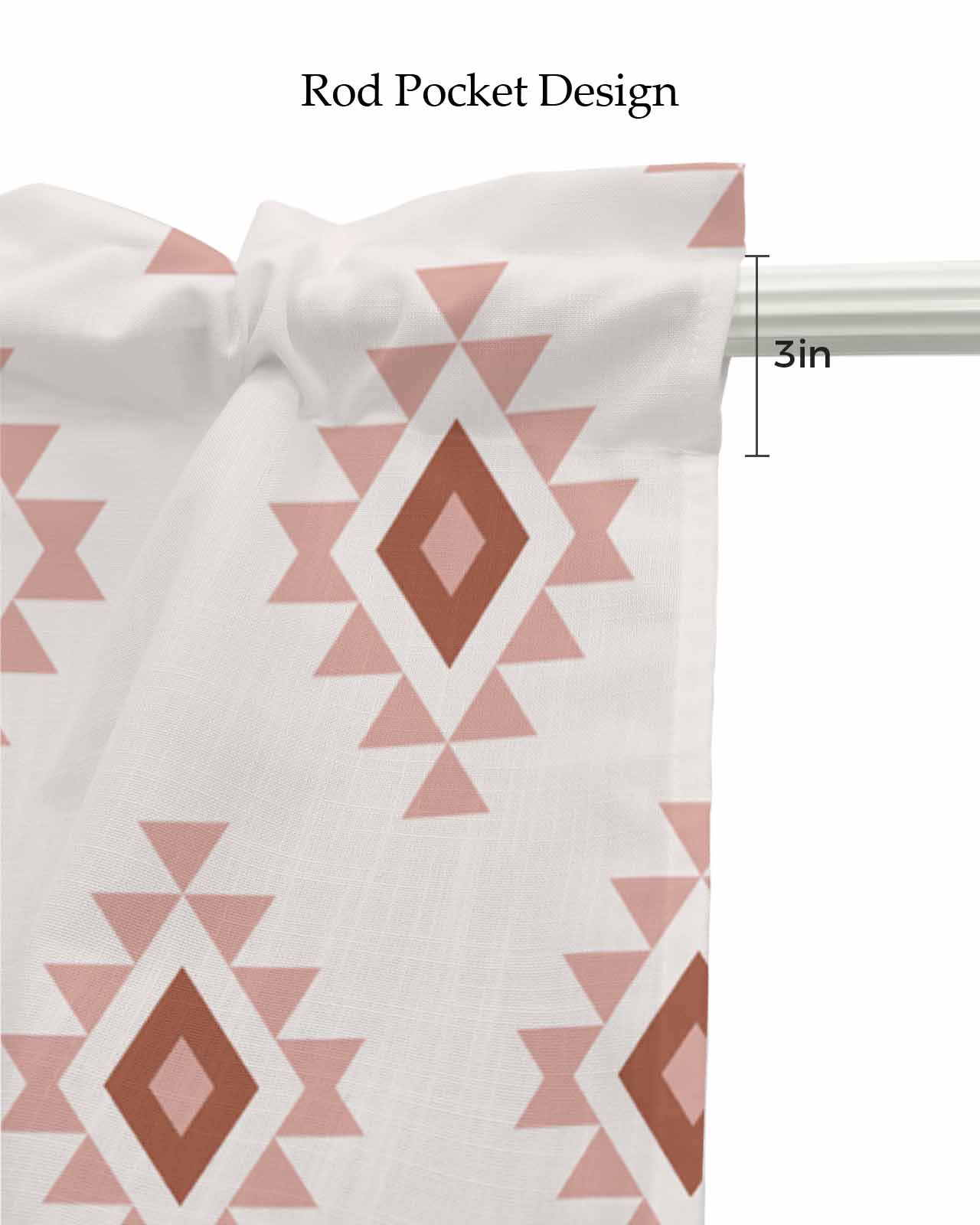White Boho Geometric Kitchen Valances for Windows Farmhouse Linen Window Valance Curtain for Living Room Window Treatment Modern Simple Aztec Ethnic Pattern Valance Rod Pocket Topper, 42 x 18 Inch