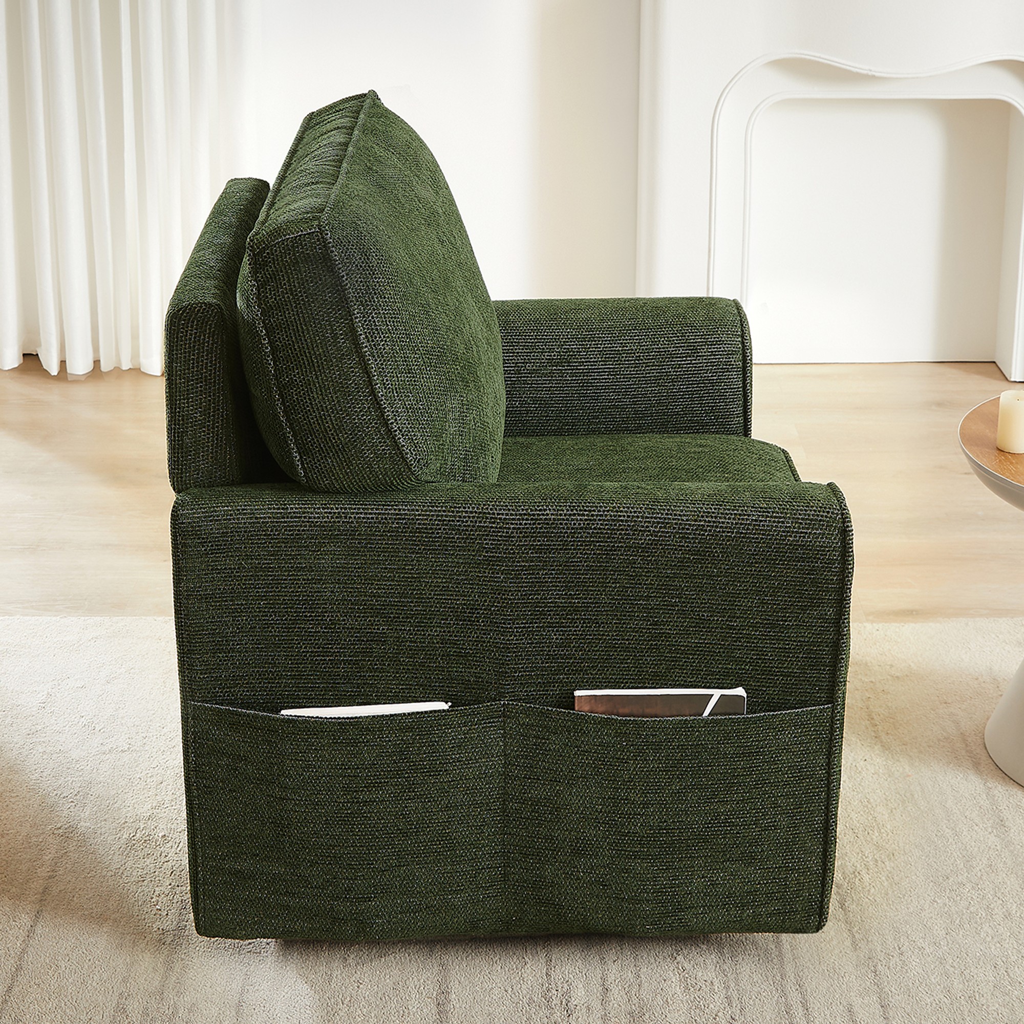 Swivel Accent Chair Swivel Sofa Chair with Side Pockets,Barrel Armchair for Living Room, Bedroom, Office,Green