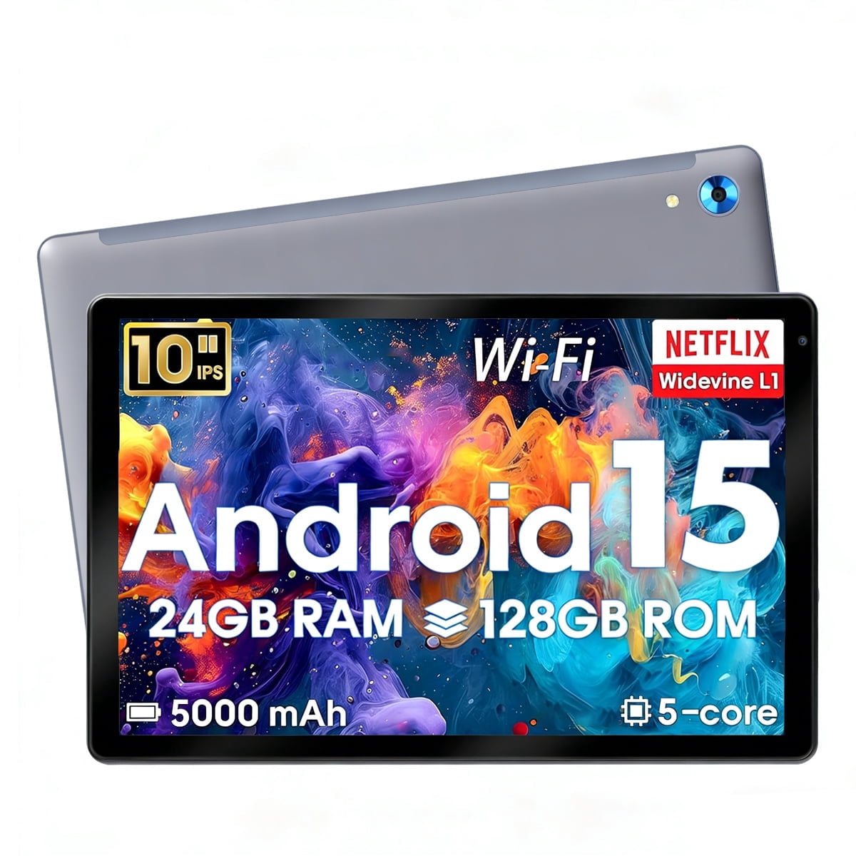 AEEZO 10.1 Inch Tablet, 24GB RAM 128GB ROM, Octa-Core Processor, Wi-Fi 6, Gray