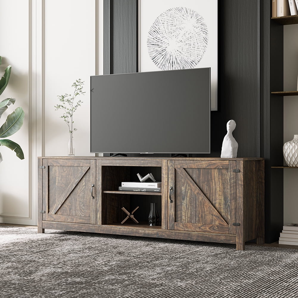 Kadyn Farmhouse TV Stand, Modern Entertainment Center with Storage, Wood TV Stand Console with Door, Brown Kadyn Farmhouse TV Stand, Modern Entertainment Center with Storage, Wood TV Stand Console with Door, Brown