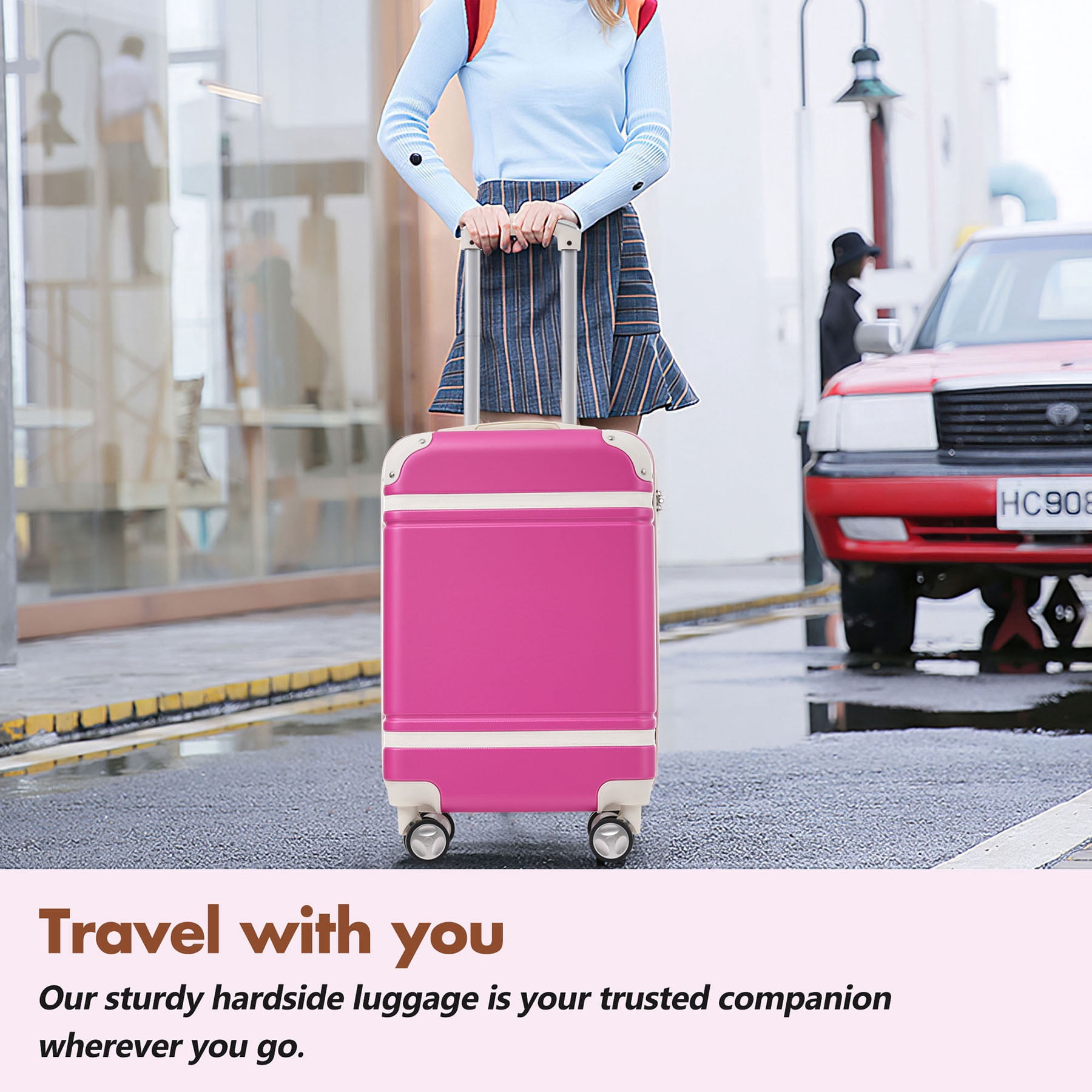S-HOME Versatile  Hardshell Luggage Set in Vintage Design with 24 Inch Suitcase, Travel Duffel Bag and Toiletry Bag, TSA Lock and Spinner for All Journeys, Pink