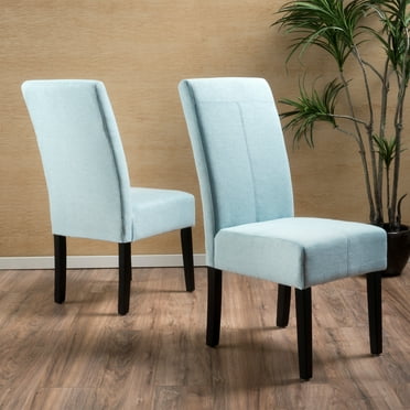 Modern Light Blue Dining Chair Set of 2, Upholstered Armless Chairs for Kitchen, Dining Room, or Living Room, Padded Seat and Back with T-Stitch Design (2 Pack)
