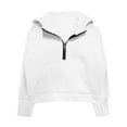 thumbnail image 3 of Girls Half Zip Hoodie Collar Cropped Hoodies Long Sleeve Fleece Zip up Pullover Sweatshirts Athletic Sweater Girl's Fleece Hoodies White 11Y, 3 of 8