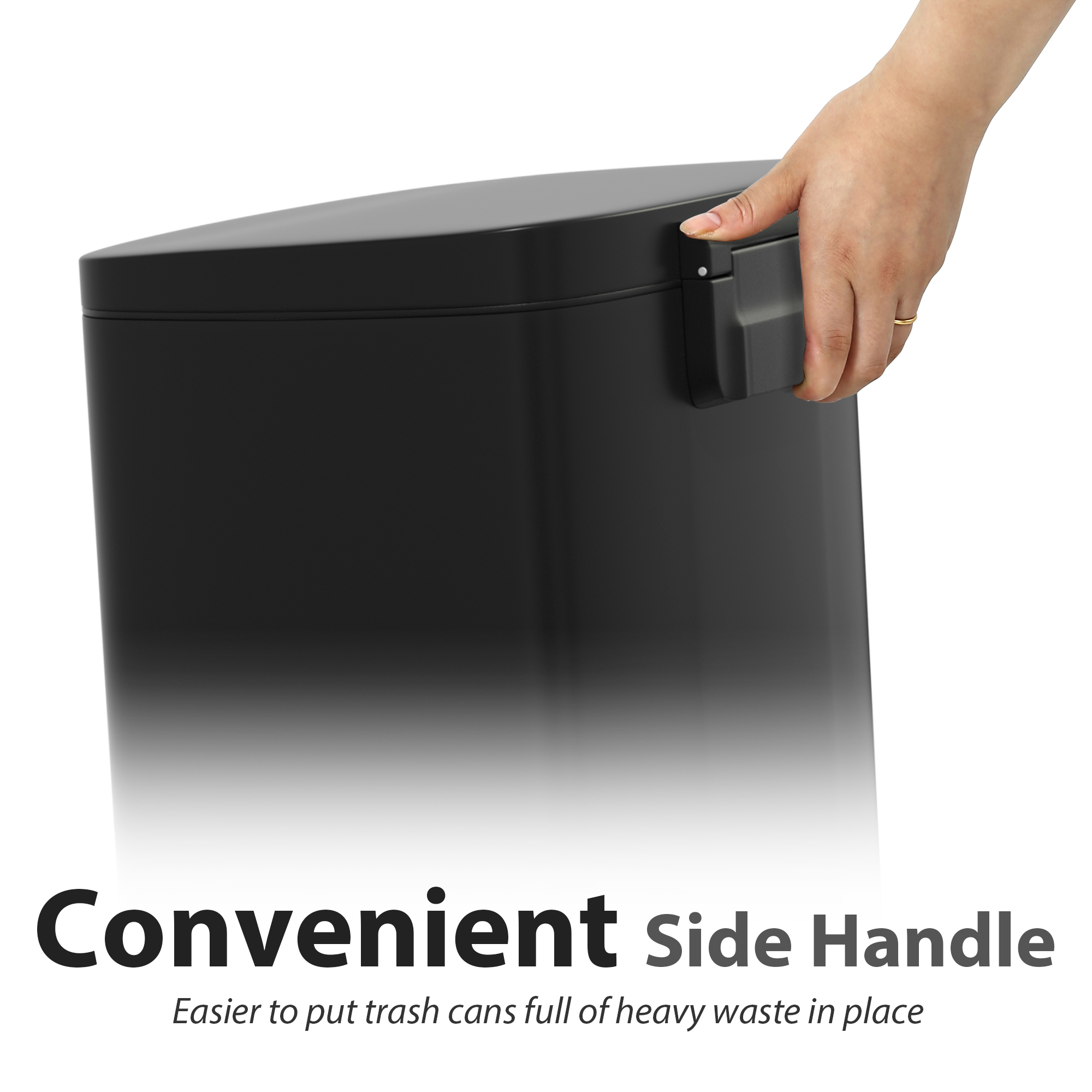 CL.HPAHKL Step-On Kitchen Trash Can, Brushed Stainless Steel Garbage Can with Soft Close Lid, Large Capacity Garbage Bin with Odor Seal for Home, Office, Bathroom, Bedroom, Black