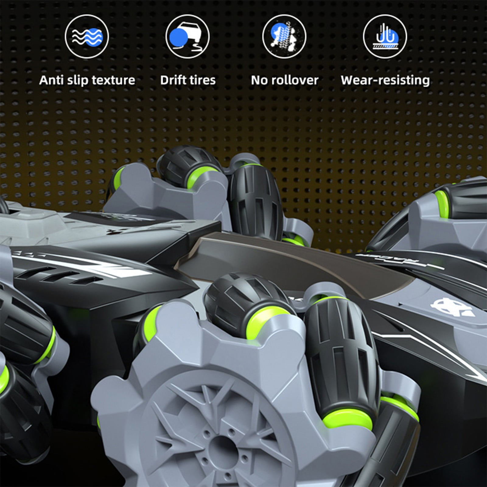 Grey Double Sided Rc Stunt Car Multi-Directional Driving Function 2.4G Remote Control With Led Effects Portable Racing Toy Gift Set