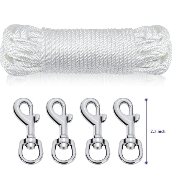Upgraded 50ft Flagpole Rope Kit - Durable, Weather-Resistant Nylon Halyard with 4 Zinc Alloy Clips - Easy Installation, UV Resistant - High Weight Bearing, Anti-Tearing Utility Rope