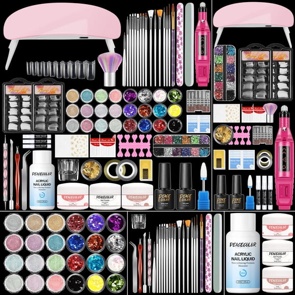Kit de uñas acrílicas PEACECOLOR con taladro, luz UV y accesorios
