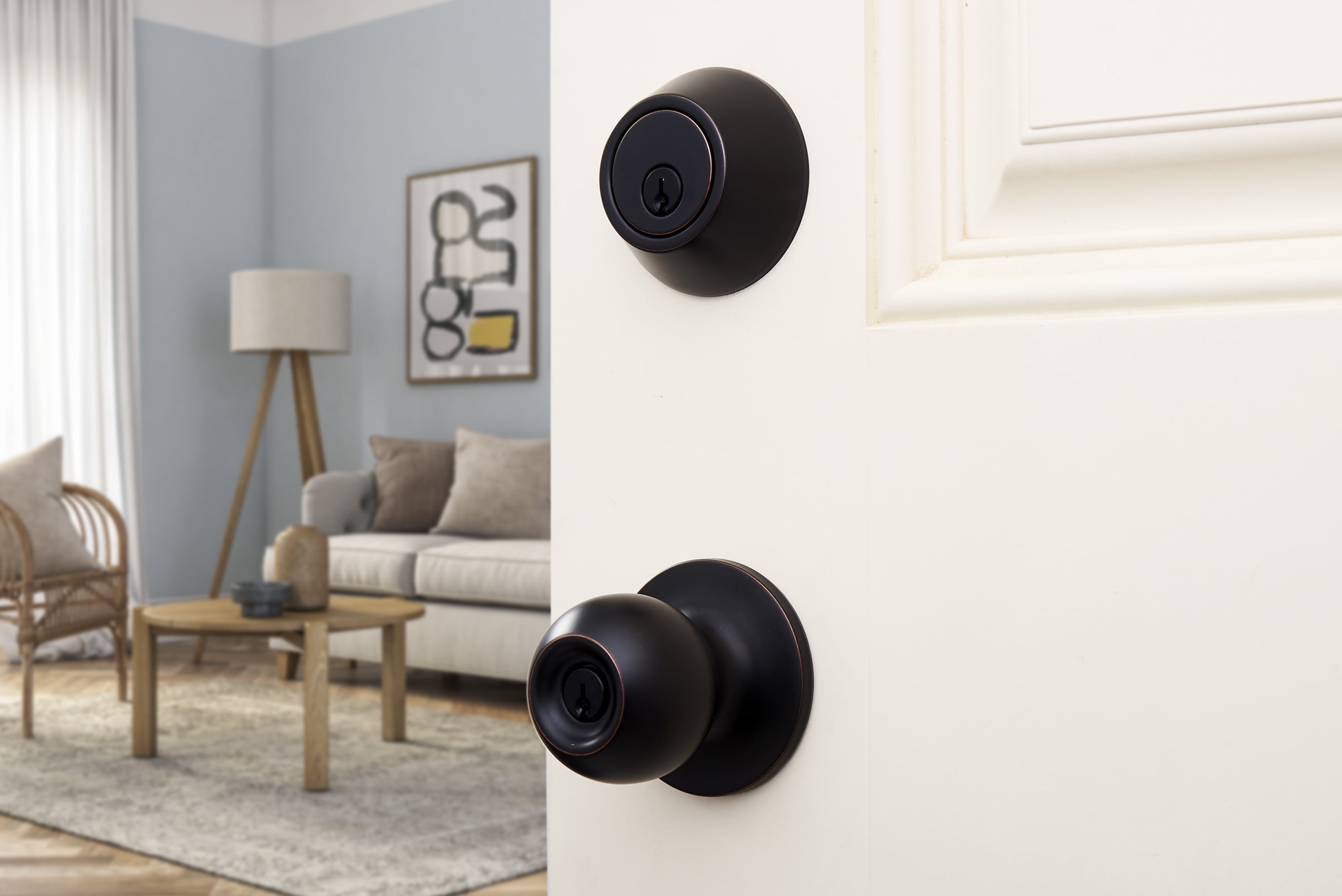 Hyper Tough Keyed Entry Tulip Style Doorknob And Deadbolt Combo 2-Pack, Oil-Rubbed Bronze Finish