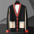 thumbnail image 2 of Mens Crewneck Sweater Quarter Zip Color Block Pullovers Comfortable Dailywear Winter Clothes with Buttons, Black, Size XXXL, 2 of 7