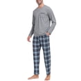 thumbnail image 3 of MoFiz Pjs Men's Pajama Sets Long Sleeve Top Checkered Pants Cozy Loungewear 2 Pieces, 3 of 7