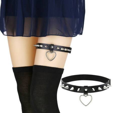 

Girl Punk Leg Garter Belt with Heart Decor Black Thigh Body Chains for Women