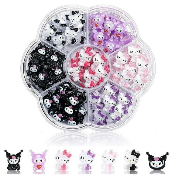 70Pcs/Box Sanrio Nail Charms Kawaii Hello Kitty Kuromi Cinnamoroll Cartoon Nail Jewelry Charms Rhinestone Gems Kit DIY Crafts