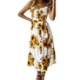 thumbnail image 1 of Uhndy Women’s Summer Sunflower Ploka Dot Boho Spaghetti Strap Semi-Backless Button Down A-Line Midi Dress with Belt and Pockets, 1 of 2