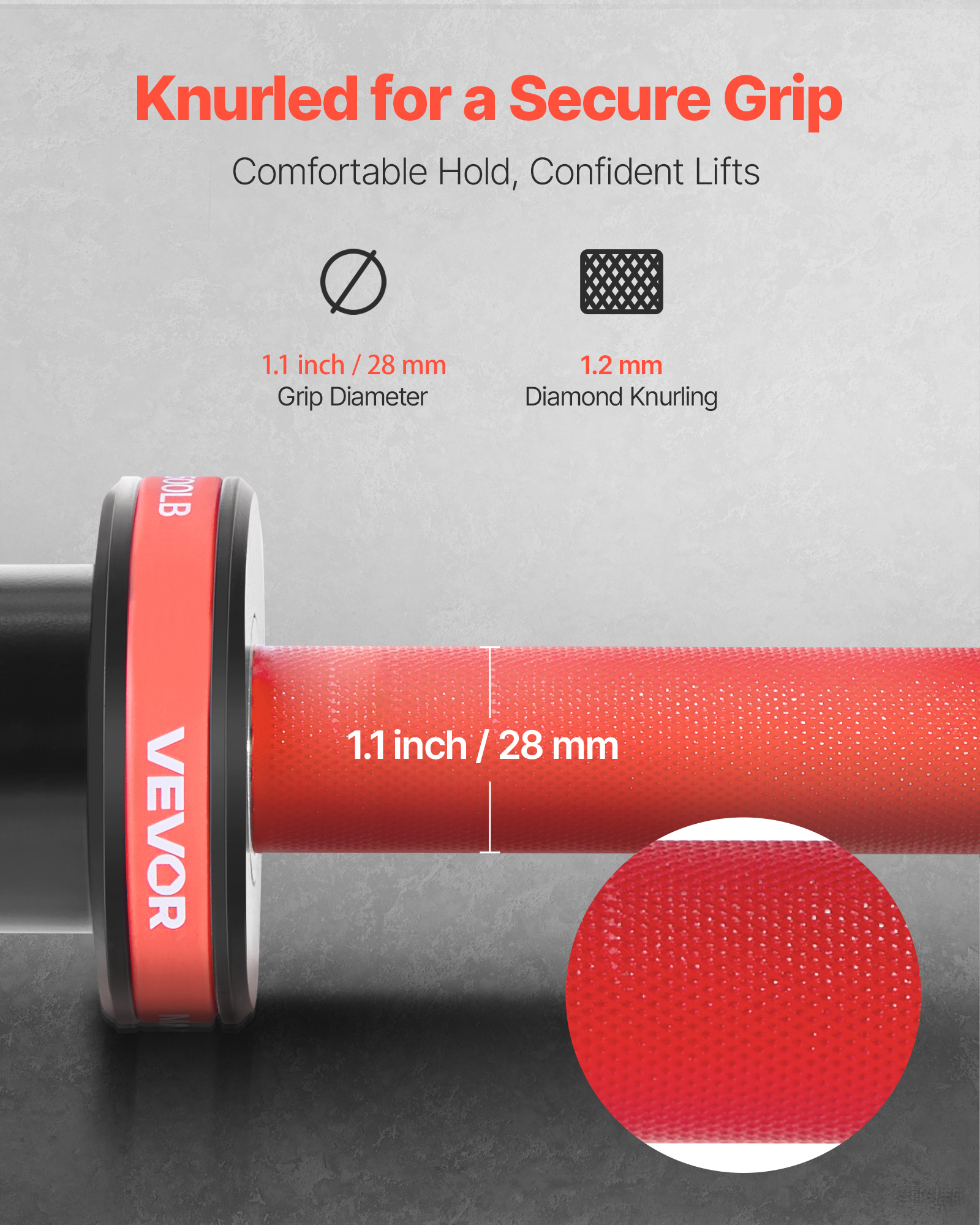 VEVOR 4FT Barbell Bar, Fits 2-Inch Weight Plates, Barbell Bar with Knurled Grip for Strength Training, Weightlifting, Squat, Deadlift, Bench Press, Curl, Overhead Press, 550lbs/226kg Capacity