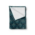 thumbnail image 2 of Vintage Soft Flannel Fleece Throw Blanket, Repetitive Checkered Lines and Floral Leaves Combined Illustration, Cozy Plush for Indoor and Outdoor Use, 60" x 80", Sea Blue and Grey Yellow, by Ambesonne, 2 of 5