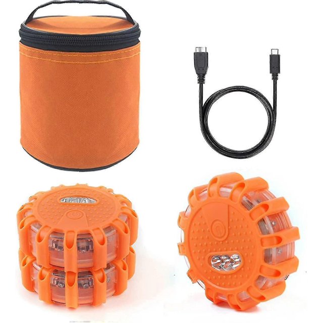 Usb Rechargeable Led Road Flares Emergency Lights-roadside Warning Car Safety Beacon Flashing Disc Flare Kit With Magnetic Base For Vehicles Bo -