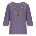 thumbnail image 3 of Lmueinov Women's 100% Cotton Boho Embroidered Tops V Neck 3/4 Sleeve Loose Casual Shirts Vintage Floral Tunic Blouses for Daily Vacation Wear, S-3XL, 3 of 6