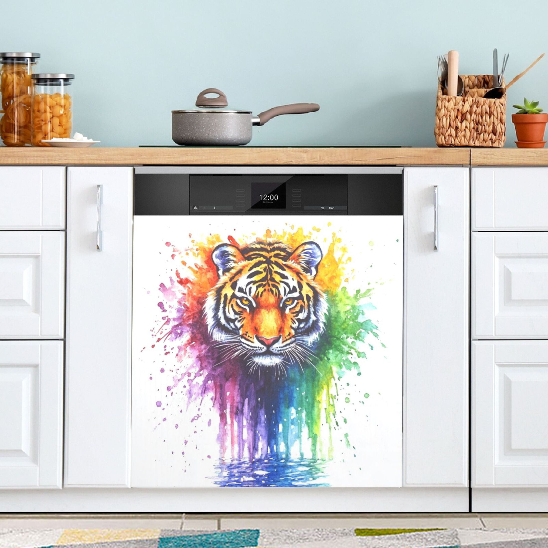 Dishwasher Magnetic Sticker 23x26 Inch Refrigerator Magnetic Sticker Washing Machine Magnetic Sticker Kitchen Panel Magnetic Sticker Home Decor Rainbow Pretty Tiger
