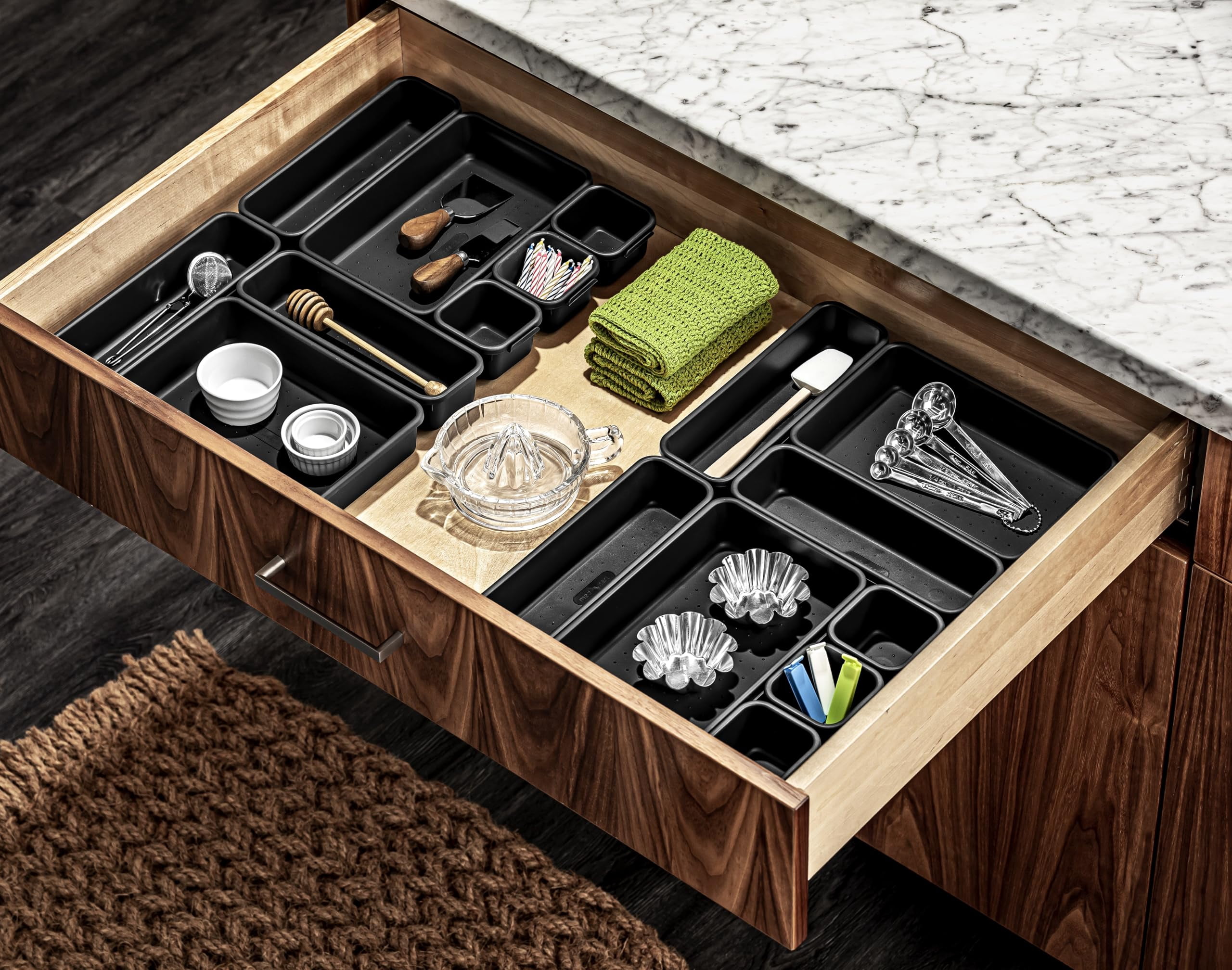 Madesmart 59601 Interlocking Drawer Organizer Storage Bins - Granite