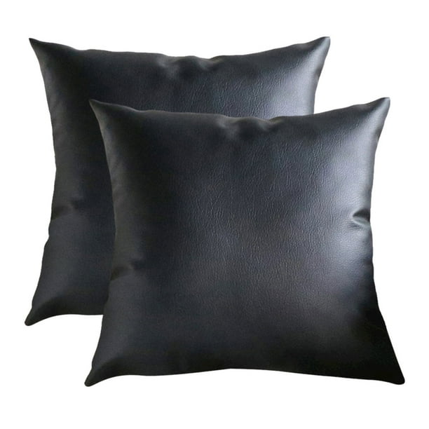 2pc Faux Leather Cushion Covers Throw Pillowcase Sofa Home Decor Solid ...