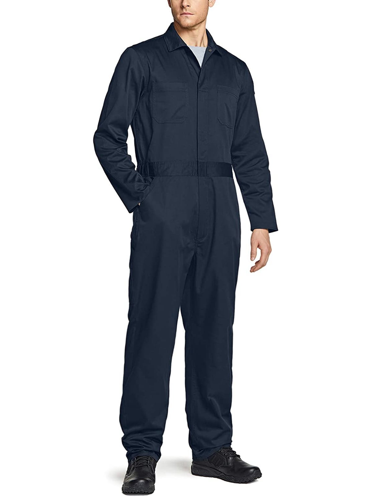 Twill Stain & Wrinkle Resistant Work Coverall CQR Men's Long Sleeve Zip-Front Coverall Action Back Jumpsuit with Multi Pockets 