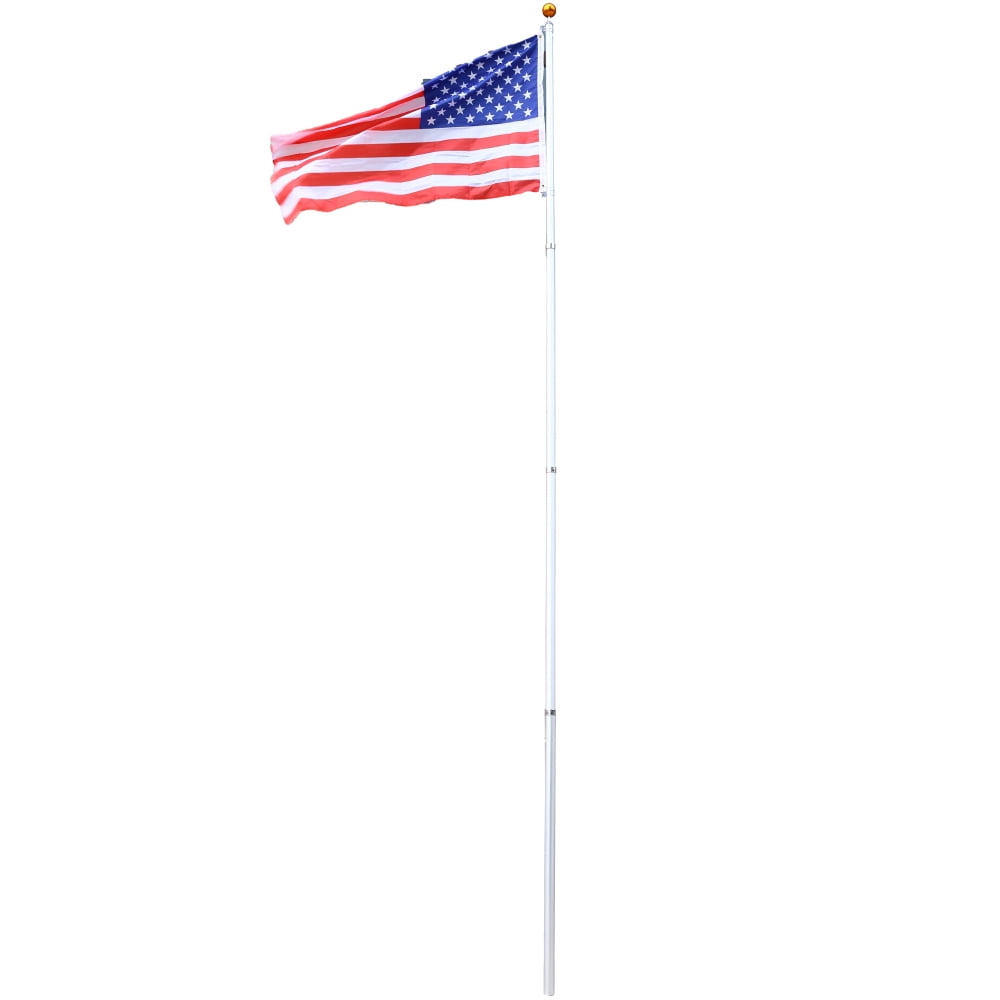 Gzxs 16Ft Telescopic Flag Pole Kit, Heavy Duty Aluminum Telescoping Flagpole, Outdoor Inground Flag Poles with 3x5 American Flag and Golden Ball Top for Commercial, Residential Use