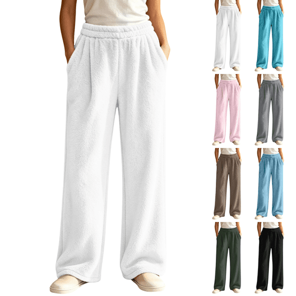 Sunnin Womens Fleece Lounge Pants with Pockets Elastic Waist Cozy Winter Pajama Bottoms