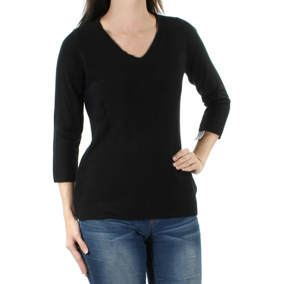 KAREN SCOTT $16 Womens New 1424 Black V Neck 3/4 Sleeve Casual Top S Petites B B