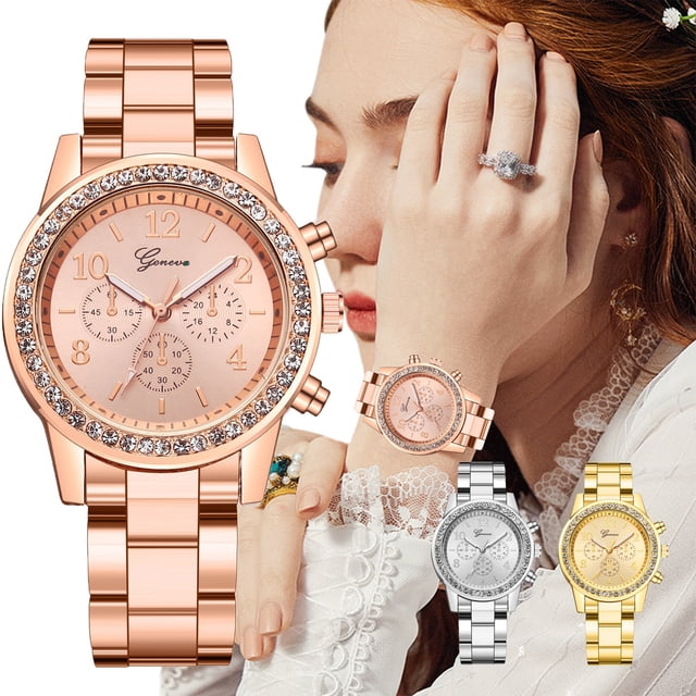 PVCS Montre Mode pour Femmes Horloge Acier Inoxydable Décontractée Robe Poignet Cristal