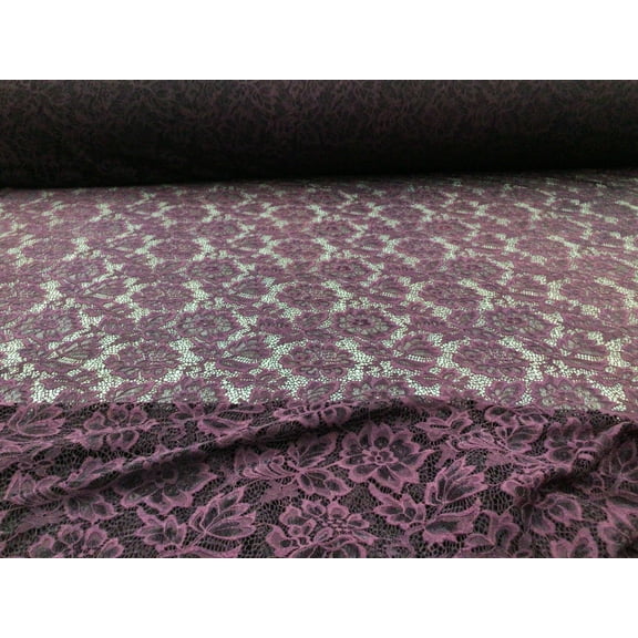 Embroidered Stretch Lace Apparel Fabric Sheer Floral Boysenberry Purple YY214