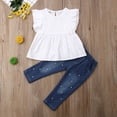 thumbnail image 2 of Bagilaanoe 2pcs Little Girls Long Pants Set Sleeveless Ruffle Shirt Tops + Jeans Denim Trousers 2T 3T 4T 5T 6T 7T Kids Casual Outfits, 2 of 6