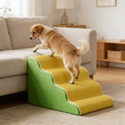 Dog Stairs Ramp for Small Dogs 13.8" H, 4-Step Dog Steps for Bed Couch Sofa and Chair, Foam Pet Steps for Small Dogs and Cats, Non-Slip Bottom Pet Stairs (1PC, Green)