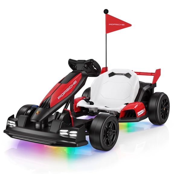 Licensed Porsche 36V Electric Go Kart for Kids,600W Drift Ride on Toys Ages 6-12, Adjustable Seat,LED Lights, 2 Speed Mode, Red