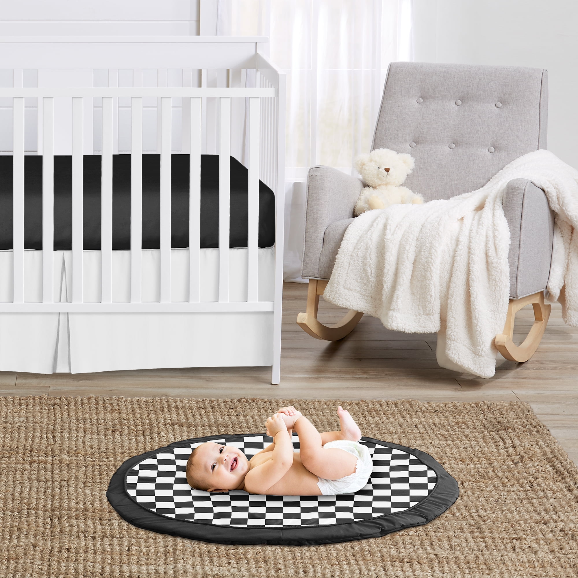 Sweet Jojo Designs Black and White Gingham Checkered Plaid Boy, Girl, Unisex/Gender Neutral Baby Tummy Time Play Mat