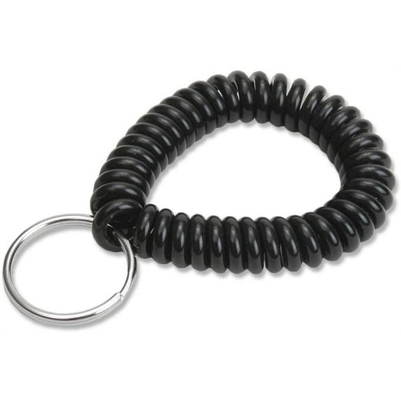 2" Spiral Wrist Coil with Steel Key Ring, Flexible Wrist Band Key Chain Bracelet, 12" Stretch, Color May Vary - 1 Pack