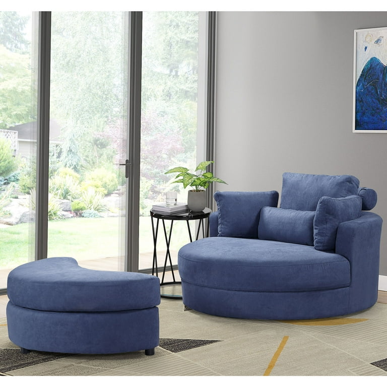Swivel Accent Barrel Chair 360 Swivel Barrel Chair with Moon Shape Storage Ottoman 4 Pillows Modern Akili Upholstered Round Chair Oversized