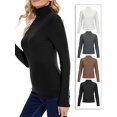 thumbnail image 1 of Camiseta de manga larga con cuello alto para mujer, sin costuras, elástica, de cuello alto, ajustada, capa base (negra, 2XL), 1 of 8